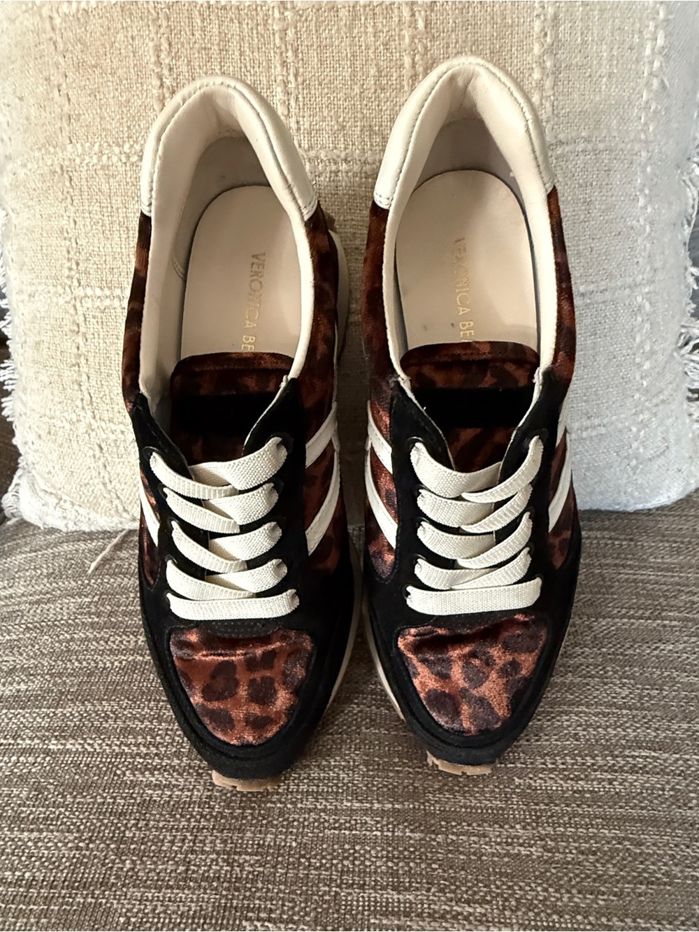 Veronica Beard Brown Leopard-Print Lace-Up Sneakers with Black & White Accents